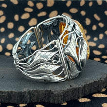 Load image into Gallery viewer, AMBERMAN Cognac Baltic Amber & Sterling Silver Art Nouveau Style Hinged Bracelet