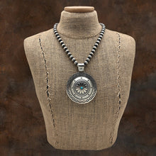 Load image into Gallery viewer, BUFFALO DANCER Taos Pueblo Sterling Silver Turquoise Large Round Concho Pendant