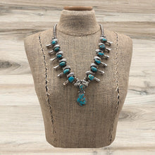 Load image into Gallery viewer, 1970s Native American NAVAJO Sterling Turquoise Squash Blossom Necklace No Naja