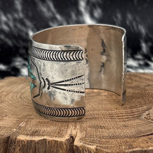 Load image into Gallery viewer, GIBSON GENE Navajo Sterling Turquoise & Coral Chip Inlay Cuff Bracelet Blanket