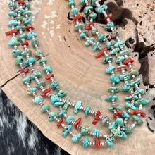 Load image into Gallery viewer, 1970s Native American SANTO DOMINGO Turquoise Coral Heishi 3-Strand Necklace
