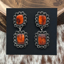 Load image into Gallery viewer, FEDERICO JIMENEZ Sterling Silver Orange Spiny & Onyx Cluster Dangle Earrings