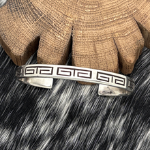 Load image into Gallery viewer, TONY LANER Navajo Sterling Silver Greek Key Design Cuff Bracelet Signed 6.25"