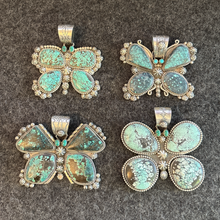 Load image into Gallery viewer, Lot Of 4 Rosella Paxton Sterling Silver & Chinese Turquoise Butterfly Pendants