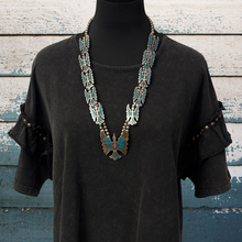 Load image into Gallery viewer, 1970s NAVAJO Sterling Silver Turquoise & Coral Chip Inlay Peyote Bird Necklace