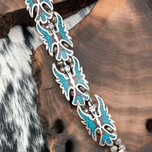 Load image into Gallery viewer, 1970s NAVAJO Sterling Silver Turquoise & Coral Chip Inlay Peyote Bird Necklace