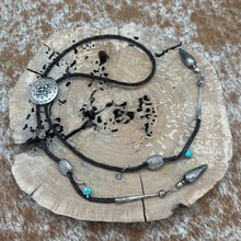 Load image into Gallery viewer, SOUTHWEST STYLE Sterling Silver Bolo Tie With Stamped Slide Diamond Butterflies