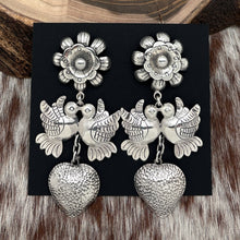 Load image into Gallery viewer, FEDERICO JIMENEZ Sterling Silver Floral Love Birds Heart Statement Post Earrings