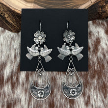 Load image into Gallery viewer, FEDERICO JIMENEZ Sterling Silver Chandelier Teardrop Earrings Love Birds Flowers