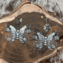 Load image into Gallery viewer, FEDERICO JIMENEZ Sterling Silver Large Butterfly Dangle Earrings With Flowers