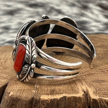 Load image into Gallery viewer, 1970s Native American NAVAJO Sterling Silver 4-Stone Coral Cuff Bracelet Leaves