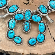 Load image into Gallery viewer, WILSON PADILLA Navajo Sterling Natural Kingman Turquoise Squash Blossom Necklace