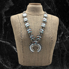 Load image into Gallery viewer, 1950s Native American ZUNI Sterling Multi-Stone Sunface Station Necklace Naja
