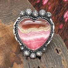 Load image into Gallery viewer, ROSELLA PAXTON Navajo Sterling Rhodochrosite Heart Ring Two Starshots Size 7.25