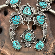 Load image into Gallery viewer, WILSON BAHE Navajo Sterling Silver & Kingman Turquoise Squash Blossom Necklace