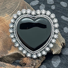 Load image into Gallery viewer, ROSELLA PAXTON Navajo Sterling & Onyx Extra Large Heart Ring Starshots Size 9