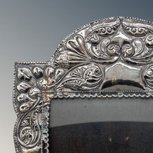 Load image into Gallery viewer, 1910s STERLING SILVER Floral Repousse Picture Frame With Wood Easel Backing