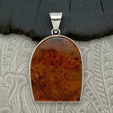 Load image into Gallery viewer, 1980s Sterling Silver & Amber Large Statement Pendant Modern Design
