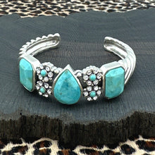 Load image into Gallery viewer, BARSE Sterling Silver & Turquoise Cuff Bracelet CZ Flowers Slanted Shrimp Band