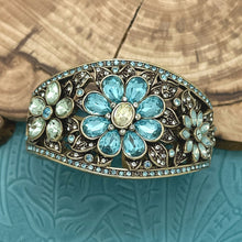 Load image into Gallery viewer, HEIDI DAUS Glorious Garden Cuff Bracelet Aqua Yellow Swarovski Crystal Flowers