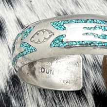 Load image into Gallery viewer, DELVIN NELSON Navajo Sterling Silver & Turquoise Chip Inlay Cuff Bracelet Stamps