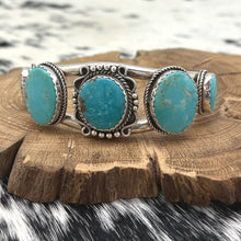 Load image into Gallery viewer, 1990s G LANE Southwest Style Sterling Silver & Turquoise 5-Stone Cuff Bracelet