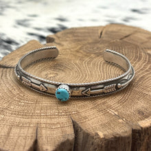 Load image into Gallery viewer, 1920s Native American NAVAJO Sterling & Turquoise Cuff Bracelet Double Arrows