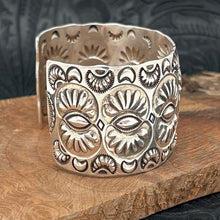 Load image into Gallery viewer, CODY WILLIE Navajo Sterling Silver Statement Cuff Bracelet Repousse Crescents