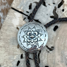 Load image into Gallery viewer, SOUTHWEST STYLE Sterling Silver Bolo Tie With Stamped Slide Diamond Butterflies