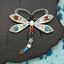 Load image into Gallery viewer, 1990s HOUSE OF BANGLES Mexico Large Sterling Silver & Multi-Stone Dragonfly Pin