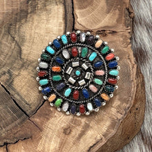 Load image into Gallery viewer, LORRAINE WAATSA Zuni Sterling Silver Multi-Stone Round Cluster Pin Pendant