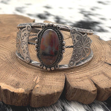 Load image into Gallery viewer, 1940s NAVAJO Fred Harvey Era Sterling Silver & Petrified Wood Cuff Bracelet