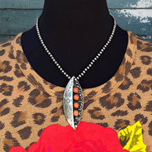 Load image into Gallery viewer, 1950s Native American NAVAJO Sterling Silver & Coral Marquise Enhancer Pendant