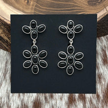 Load image into Gallery viewer, FEDERICO JIMENEZ Sterling Silver Onyx Floral & Fan Cluster Post Dangle Earrings