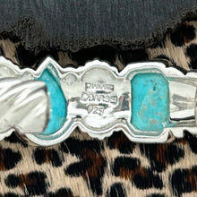 Load image into Gallery viewer, BARSE Sterling Silver & Turquoise Cuff Bracelet CZ Flowers Slanted Shrimp Band