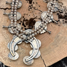 Load image into Gallery viewer, 1970s Native American NAVAJO Sterling & Turquoise Large Squash Blossom Necklace