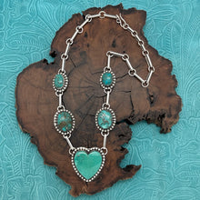 Load image into Gallery viewer, BUFFALO DANCER Taos Pueblo Sterling Silver & Turquoise Heart Station Necklace