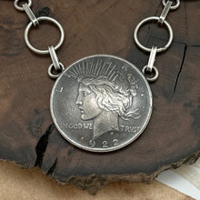 Load image into Gallery viewer, BUFFALO DANCER Taos Silver Necklace 7 Vintage Coins Peace Dollar Walking Liberty
