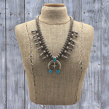 Load image into Gallery viewer, 1960s Native American NAVAJO Sterling Squash Blossom Necklace Turquoise Naja