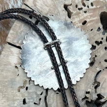 Load image into Gallery viewer, SOUTHWEST STYLE Sterling Bolo Tie With Zuni Turquoise Slide Filigree Butterflies