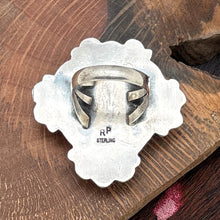 Load image into Gallery viewer, ROSELLA PAXTON Navajo Sterling & Rhodochrosite Heart Ring 4 Starshots Size 10.25