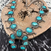 Load image into Gallery viewer, 1970s Native American NAVAJO Sterling & Turquoise Large Squash Blossom Necklace
