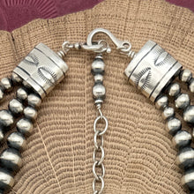 Load image into Gallery viewer, MARILYN PLATERO Sterling Silver 3-Strand Navajo Pearl Necklace 8mm 10mm 12mm