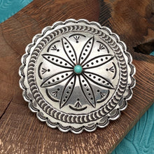 Load image into Gallery viewer, BUFFALO DANCER Sterling Silver & Turquoise Concho Wild Rag Scarf Kerchief Slide