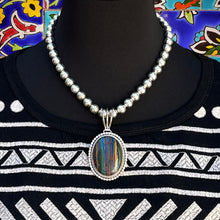 Load image into Gallery viewer, 2000s RUNNING BEAR SHOP Navajo Made Sterling Silver & Rainbow Calsilica Pendant