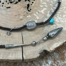 Load image into Gallery viewer, SOUTHWEST STYLE Sterling Silver Bolo Tie With Stamped Slide Diamond Butterflies