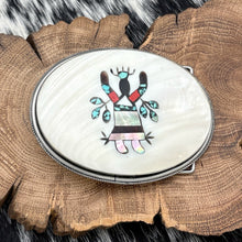 Load image into Gallery viewer, 1990s Native American NAVAJO Sterling Multi-Stone Apache Gahn Dancer Belt Buckle