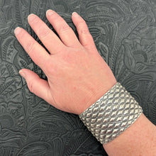 Load image into Gallery viewer, HAROLD JOE Navajo Sterling Silver Wide Cuff Bracelet Diamond Shape Repousse