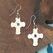 Load image into Gallery viewer, Native American NAVAJO Sterling Silver Cross Dangle Earrings With Zig Zag Design