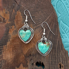 Load image into Gallery viewer, BUFFALO DANCER Taos Pueblo Sterling Silver & Turquoise Heart Dangle Earrings